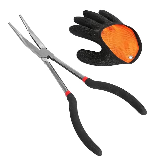 DELAESI 28-cm-Angelzange, gebogen, mit Rechtshandhandschuh
