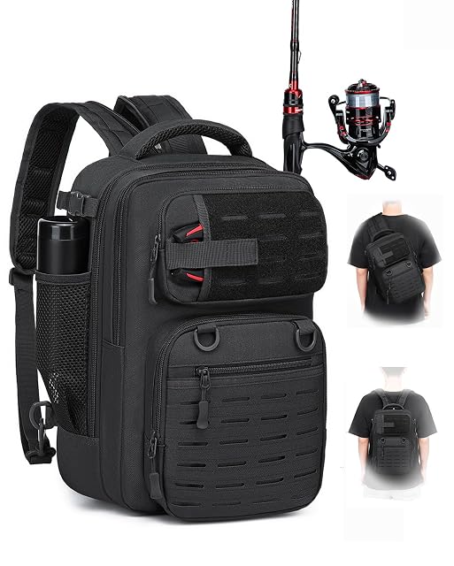 BlesMaller 25-Liter-Angelrucksack mit Rutenhalter und MOLLE
