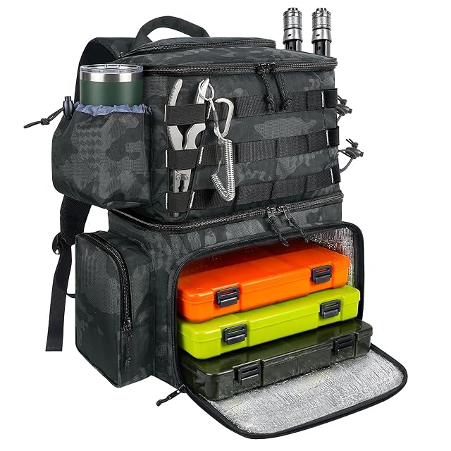 MATEIN wasserdichter Angelrucksack mit Rutenhaltern und Kühlfach