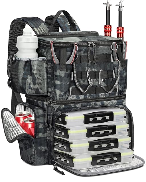 MATEIN wasserdichter Angelrucksack mit Geräteboxen und Rutenhaltern