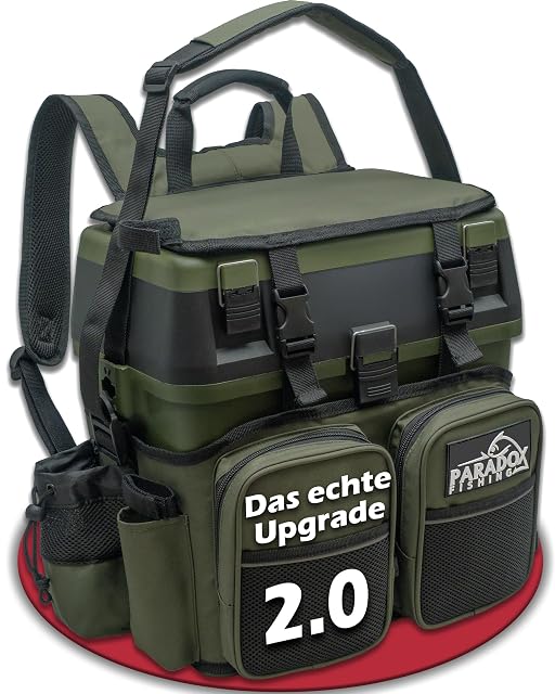 Paradox Fishing 3-in-1-Sitzkiepe, Rucksack und Gerätekiste in Schwarz und Grün